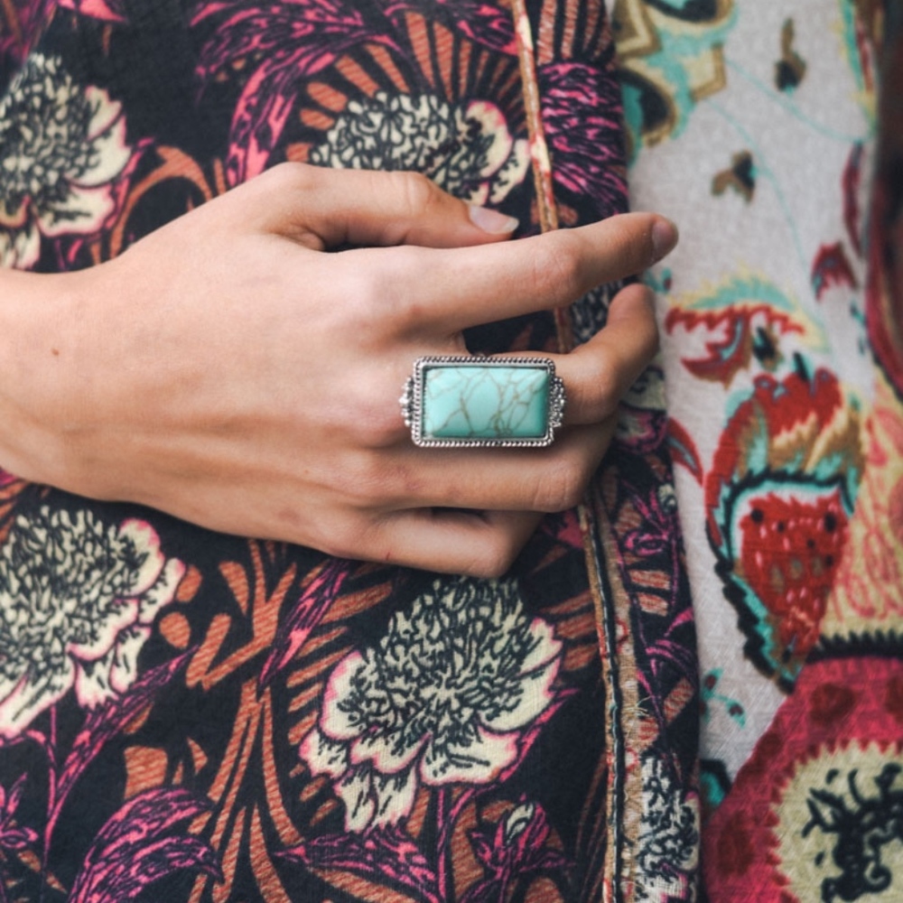 Boho Turquoise Adjustable Ring Statement Ring
